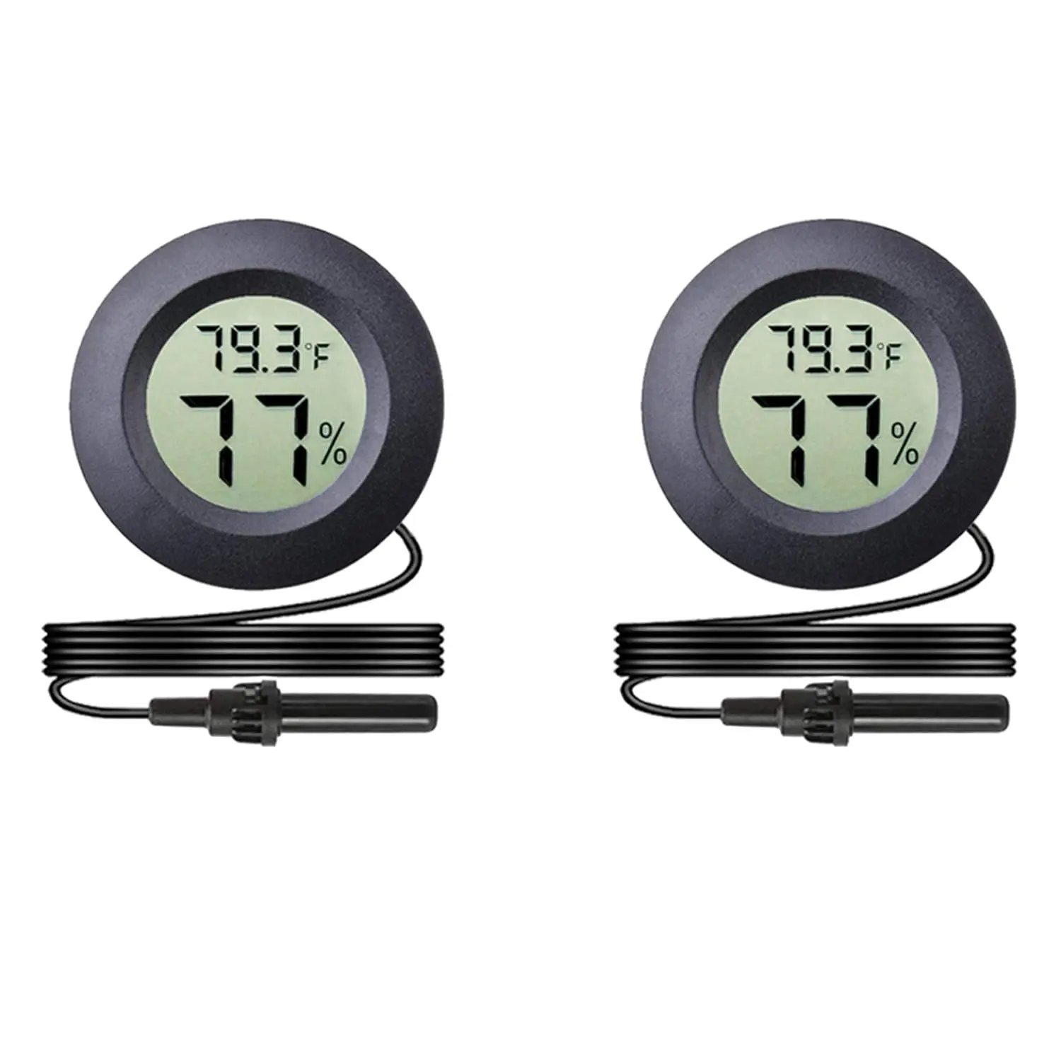 2-Pack Mini Digital Round Hygrometer Thermometer Gauge with Probe Indoor Outdoor LCD Display Temperature Humidity Meter for Incubator Reptile  Terrarium Guitar Case
