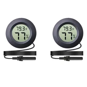 2-Pack Mini Digital Round Hygrometer Thermometer Gauge with Probe Indoor Outdoor LCD Display Temperature Humidity Meter for Incubator Reptile  Terrarium Guitar Case