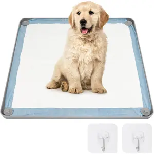 Pee Pad Holder 24 x 24, No-Spill Raised Edge Potty Tray for Puppies, Puppy Pee pad Holder, Leak-Proof Non-Slip  Pad Holder with High Sides, Easy-Clean  Mat with 2 Hooks