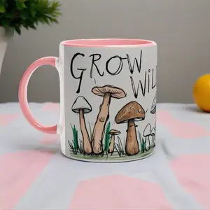 Grow Wild Mushroom Mug |Nature-Inspired coffee cup |Cottagcore tea mug |Fungi 11oz ceramic cup |Mycology lover gift Drinkware