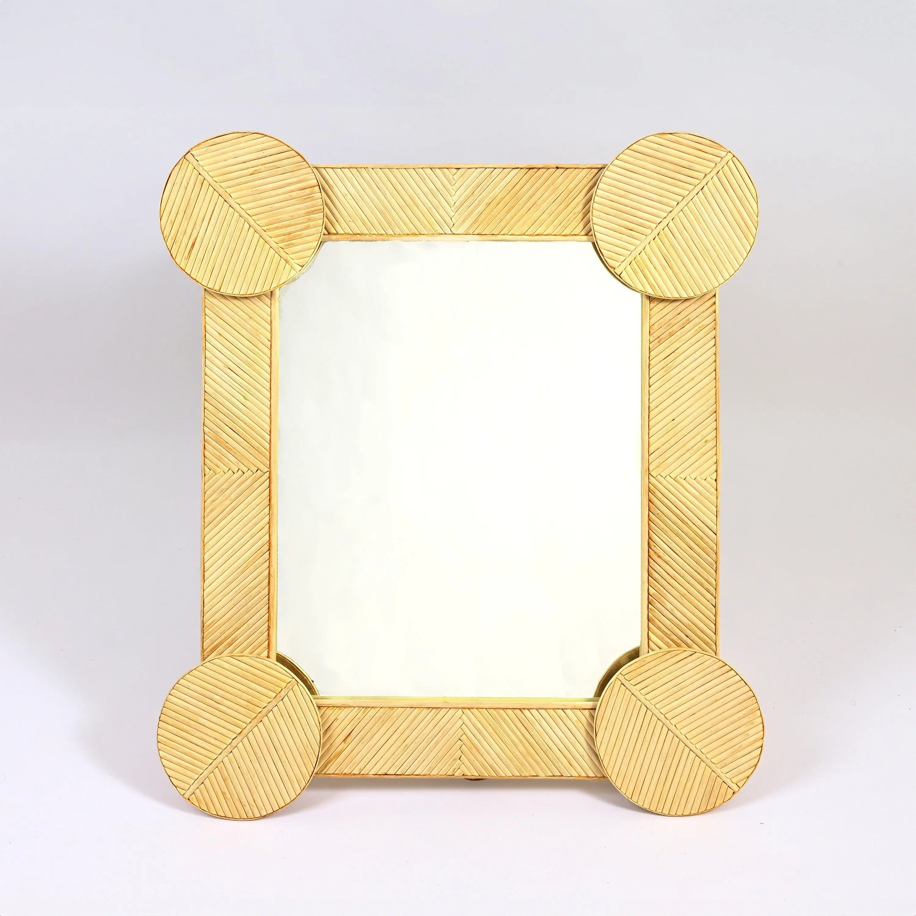 Handcrafted Rectangular Rattan Mirror - Moroccan Artistry, Natural Rattan Finish