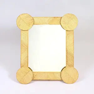 Handcrafted Rectangular Rattan Mirror - Moroccan Artistry, Natural Rattan Finish
