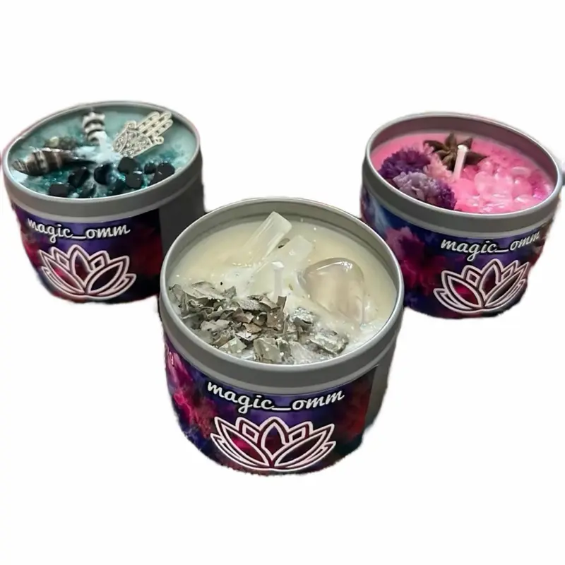 Crystal Magic Candles by Magic_Omm - Assorted Scents with Healing Crystals for Relaxation and Aromatherapy