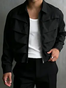 Unisex Plain Long Sleeve Casual Collared Shirt, Classic Collar Zip Design, Fitted H-Type Silhouette, Casual Spring & Fall Wear, Versatile Daily
