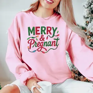 Christmas Pregnancy Sweatshirt, Merry & Bright Maternity Jumper, Holiday Lights Maternity Pullover, Festive Pregnancy Top, Pregnancy
