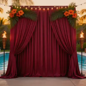 5x10FT Burgundy Soft Flowing Polyester Curtains 6 Panels, Backdrop Drapes with Graceful Fall for Outdoor Ceremony, Thanksgiving, Birthday, Studio Decor