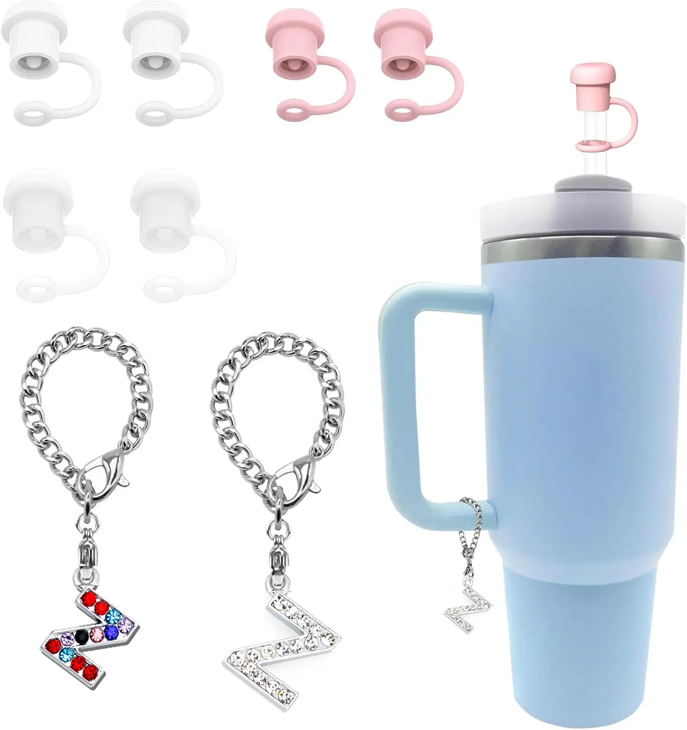 6-10mm 6PCS Straw Cover for Stanley, Simple Modern, Owala,Yeti，Hydro Flask 6-10mm Straws, Straw Topper with 2PCS Letter Charm Accessories for Stanley Tumbler stanley cup blushing ballerina