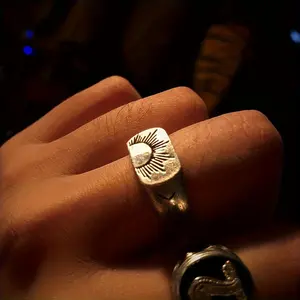 1 Vintage European Men's Ring Silvery Sunrise Sun Ring for Men