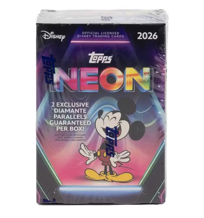 Topps 2026 Neon Disney Trading Cards - Officially Licensed with 2 Exclusive Diamante Parallels Guaranteed per Box