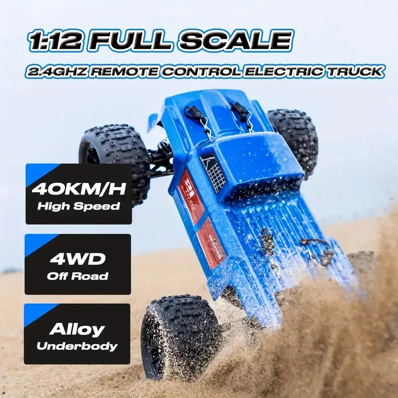 1:12 All Terrain Electric, 40KM/H High-speed RC Car, 4WD Climbing Drifting Vehicle, Aluminium Alloy Chassis, 2.4Ghz Remote Control Supports Cars Racing Together, with 2 Batteries and Replace Car Shell, Birthday Christmas New Year Gifts for RC Hobby Kids