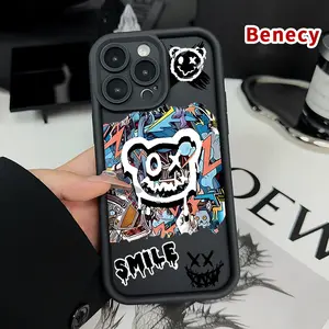 Compatible for iPhone 16 15 Pro Max Plus 14 13 12 11 X XR E Ghost Face Graffiti Rugged Durable shockproof Anti-Scratch soft Silicone case