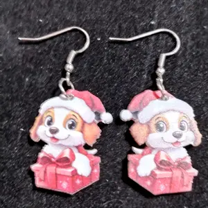 Christmas Box Dangle Fish Hook Earrings for Women and Children - Festive Jewelry