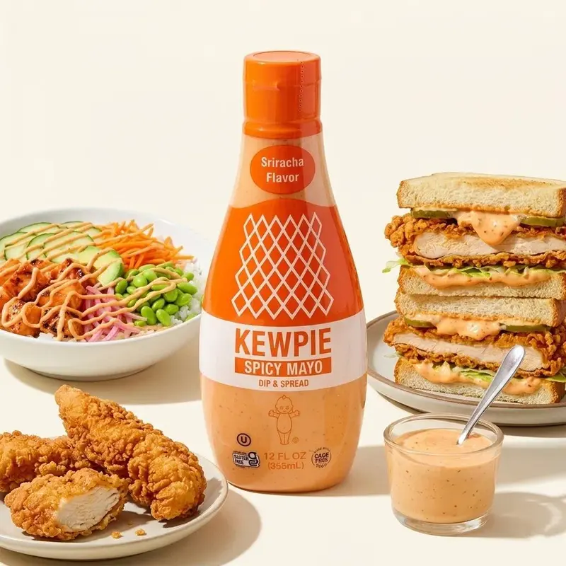 KEWPIE Spicy Sriracha Flavor Mayonnaise (12 fl oz) Gluten-Free Mayo Dip & Spread for Fried Chicken, Sandwiches & Sushi Sauce