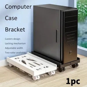 1pc Adjustable CPU Tower Chassis Stand, Portable Plastic Computer Mainframe Rack with Wheels, Home Office Desk Organizer, Easy to Move and Ventilate