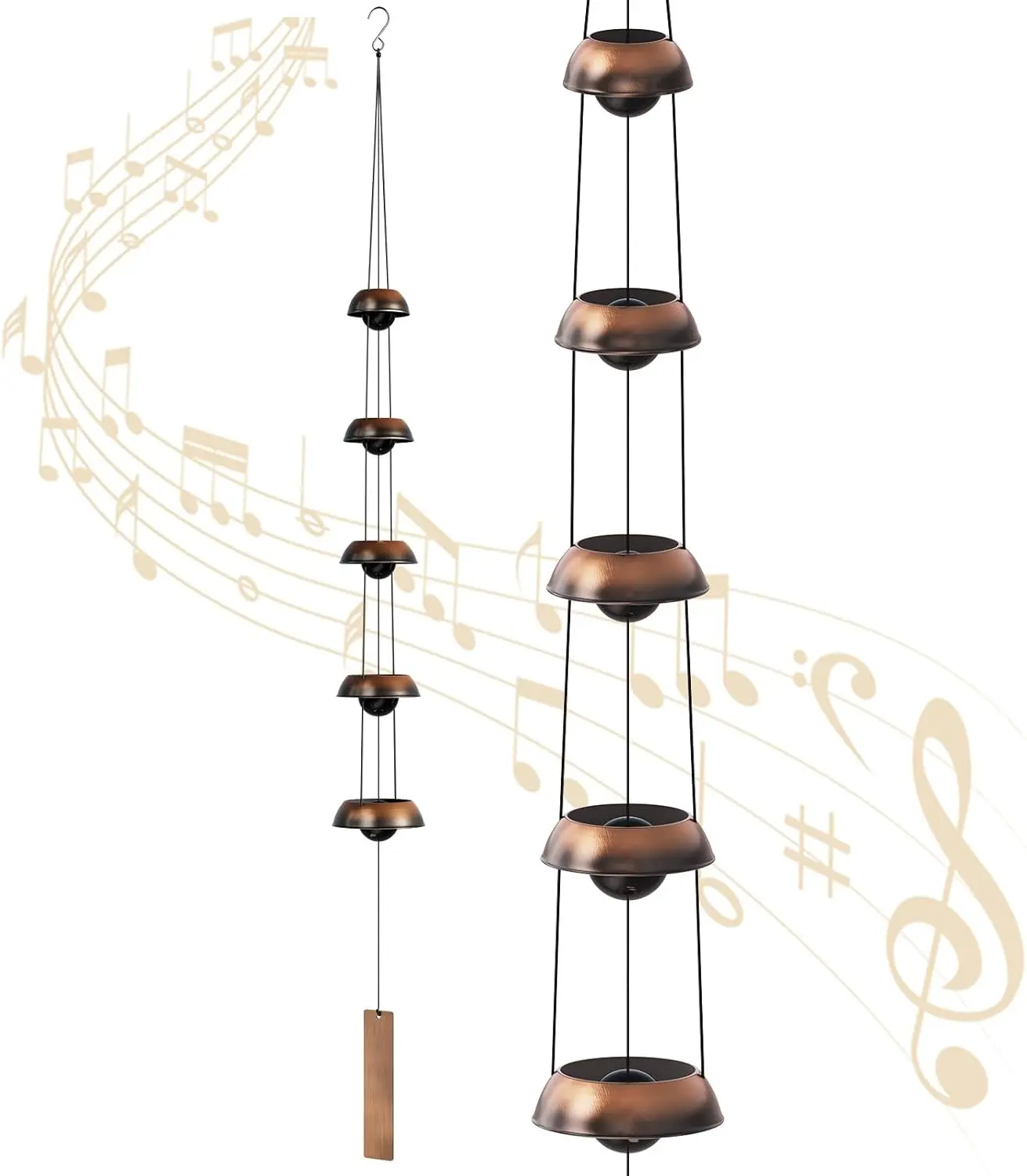 Copper Wind Chimes for Outside Clearance, 36'' Temple Windchimes Outdoors w/5 Bells, Memorial Wind Chime Gifts for Mom Grandma Mother Women, Feng Shui Wind Bell for  Garden Zen Decor