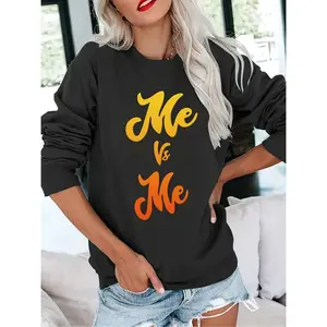 Me vs Me Motivational Sweatshirt for Women - Casual Long Sleeve Crewneck Pullover, Inspirational Workout Top, Trendy Streetwear for Everyday Wear