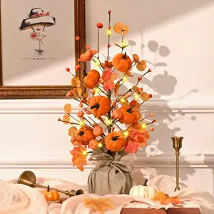 Fall Decorations for Home, 18 Inch Artificial Pumpkin Maple Leaf Tree Tabletop Decor, Fall Tree with Lights for Fall Thanksgiving Home Indoor Decor
