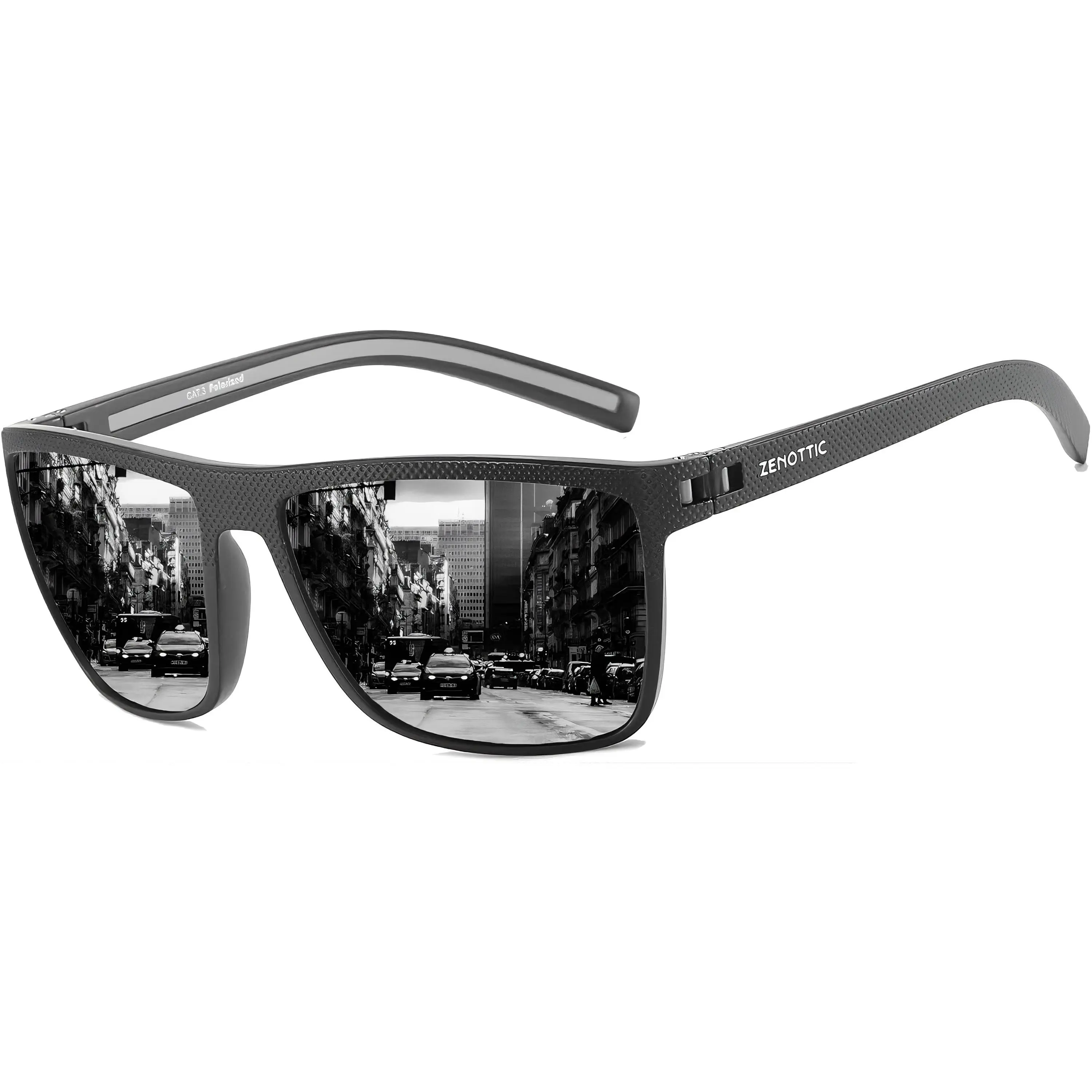 Zenottic Black Frame Sunglasses with Reflective Lenses for Men and Women