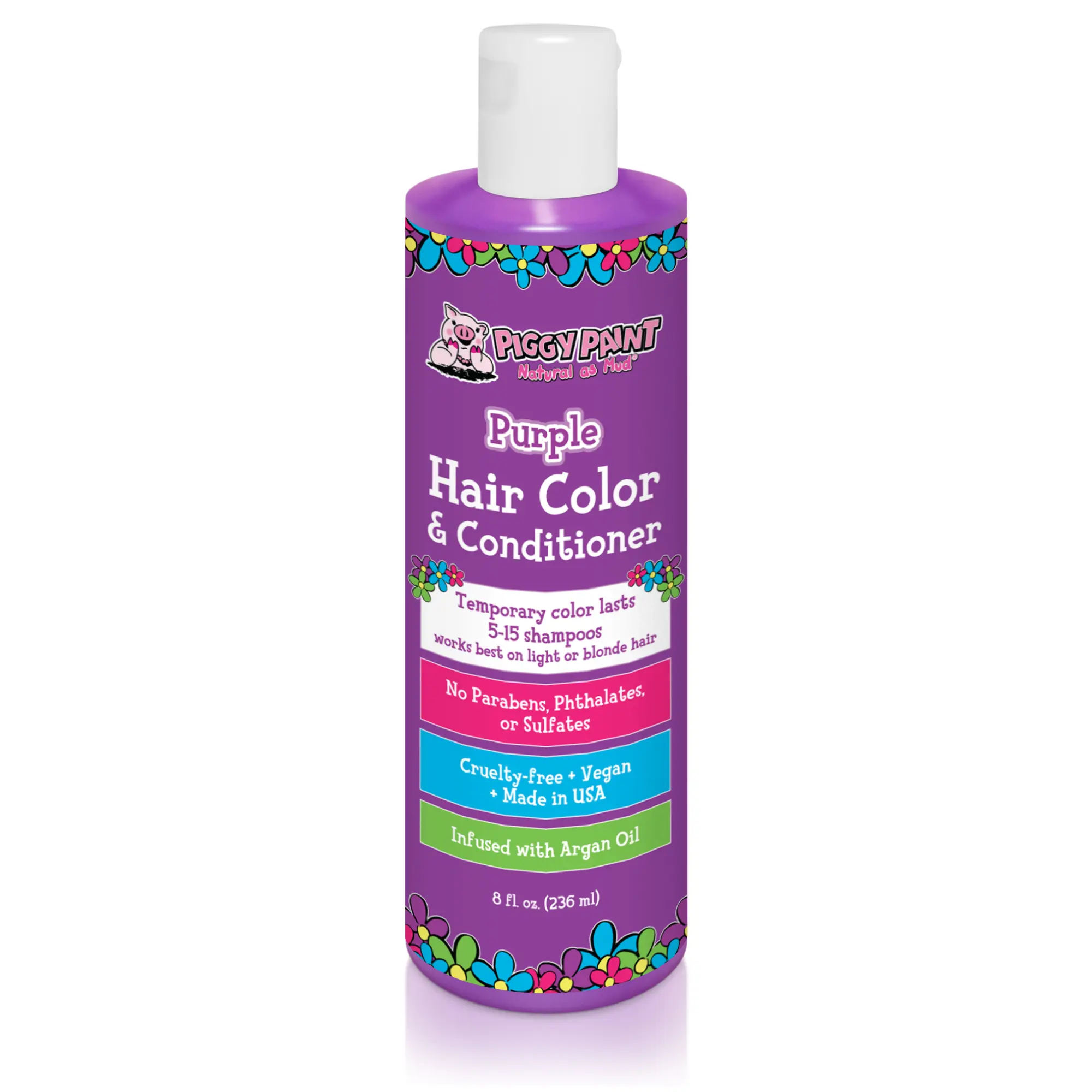 Piggy Paint Purple Hair Color & Conditioner - 8oz Kid-Friendly, Cruelty-Free, Vegan Haircare Product with Argan Oil, Pleasant Scent for Blonde Hair