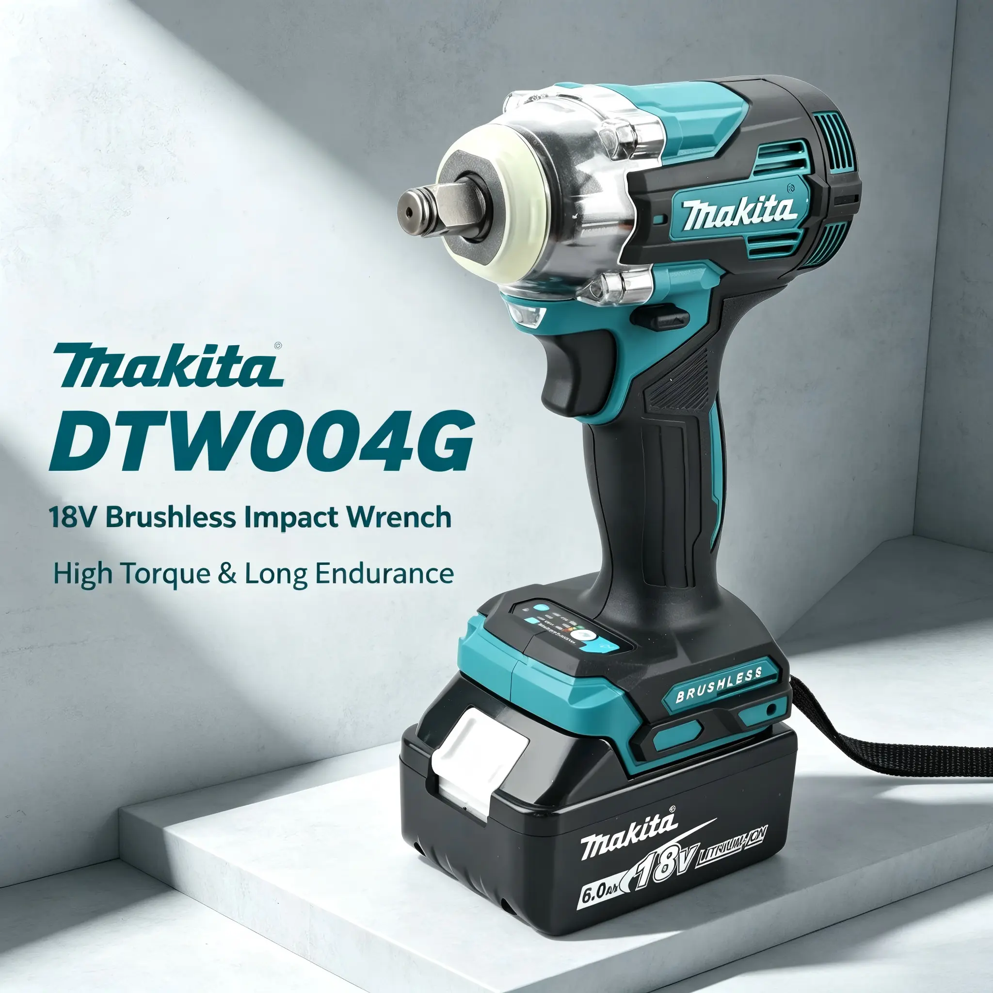 Makita DTW004G 18V LXT Li-ion Cordless Brushless Impact Wrench Tool Kit - Mechanic Auto Repair Tools, 290W Max Power, 630 Nm High-Torque, 0-3200 RPM, Compact High-Efficiency Square Drive, Brushless Motor for Construction, Construction Workers