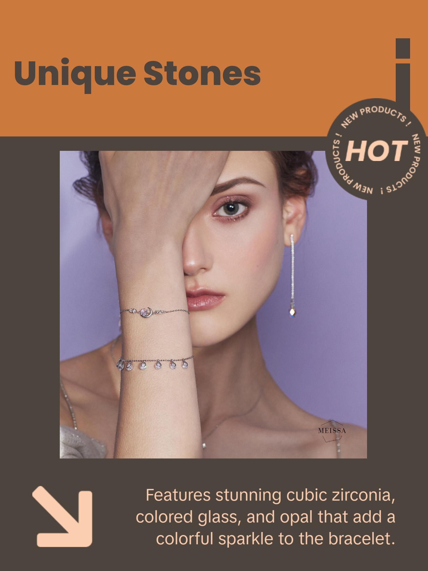 Dainty Crescent Moon Bracelet, 925 Solid Sterling Silver Unique Elegant Blue Purple Opal Stone Moon Bracelet, Rose Gold & Gold Celestial Moon Bracelet Cute Gift for Her Mom Sister Girlfriend Graduation Christmas Birthday