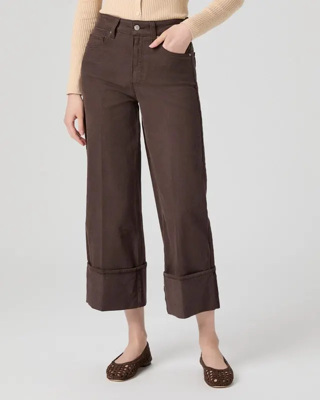 Women's High-Rise Wide Leg Jeans in Rich Chocolate Brown, Fitted Comfort Stretch Denim with a Cuffed Ankle Hem, Bottom, Plenty Of Coverage, Wide Cuffed Hem, Wide-Leg Pants