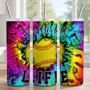 Baseball Varsity Style Tumbler 20oz - 18/8 Food-Grade Stainless Steel Insulated Cup with Lid, Metal Straw & Brush - Red & Black Sports Gear for Players, Coaches, Fans - Athletic Team Spirit Design - Ships in 2 Days