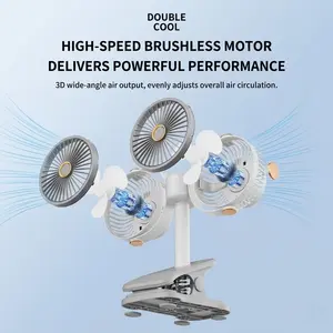 USB Rechargeable Dual Head Clip Fan, Portable Desktop Fan with Night Light, 360° Adjustable Cold Wind, Ideal for Bedroom Office Camping
