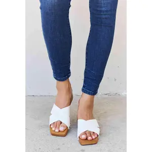 Weeboo Step Into Summer Criss Cross Wooden Clog Mule in White