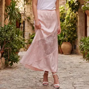2026 New Sexy Women's Long Skirt Casual Lace Patchwork Solid Color Stylish Mid Rise Skirt for Spring and Summer Long Skirts