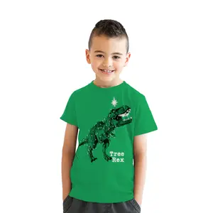 Youth Tree Rex T Shirt Funny Christmas T-Rex Dinosaur Tee for Kids Funny T Shirts Christmas Tops for Kid Funny Dinosaur Short Sleeve Novelty Tees for Kids Green