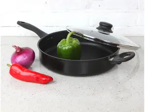 4-Quart Non-Stick Jumbo Cooker with Glass Lid, Black Cookware Aluminium