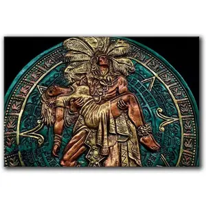 Canvas Poster Mexican Indian Art Canvas Prints Mayan Aztec Calendar Poster Vintage Wall Art Decor Colorful Room Gifts Unique Artwork Decoration Artistic Ornaments