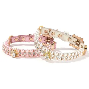 Sparkling Crystal & Pearl Pet Collar - Soft, Lightweight Design, Sizes S-M, All-Season Wear, Secure Fastening for Dogs & Cats, Everyday Neck Accessory