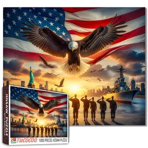 Tucocoo Patriotic Eagle American Flag 1000 Pieces Jigsaw Puzzle, liberty statue military sunset skyline art, relaxing family game stress relief, brain challenge, wall decor, gift for adults seniors veterans 27.5x20inch(70x50cm)