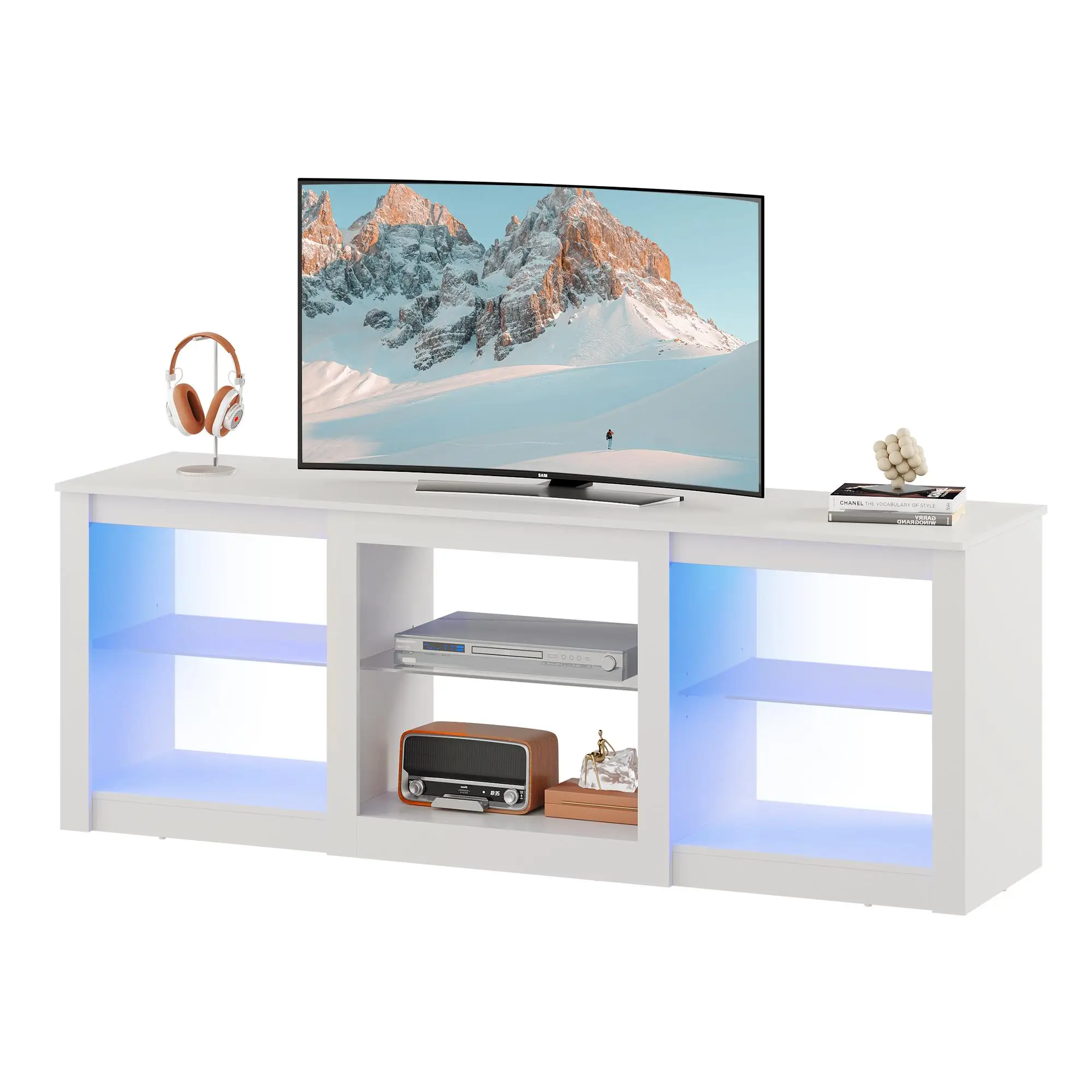 WLIVE TV Stand for 65 Inch TV, Entertainment Center with Adjustable Glass Shelves, LED TV Console, TV Stands for Living Room