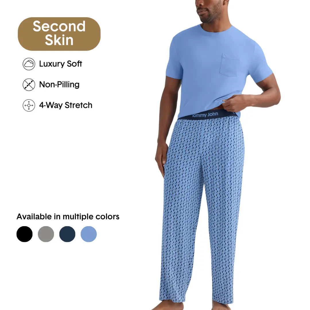 Tommy John Men’s Second Skin Sleep Tee & Pant Set | Ultra-Soft Modal Pajama Set | Lightweight Breathable Loungewear with Stretch Fit