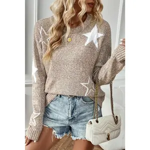 Khaki Star Pattern Drop Shoulder Sweater