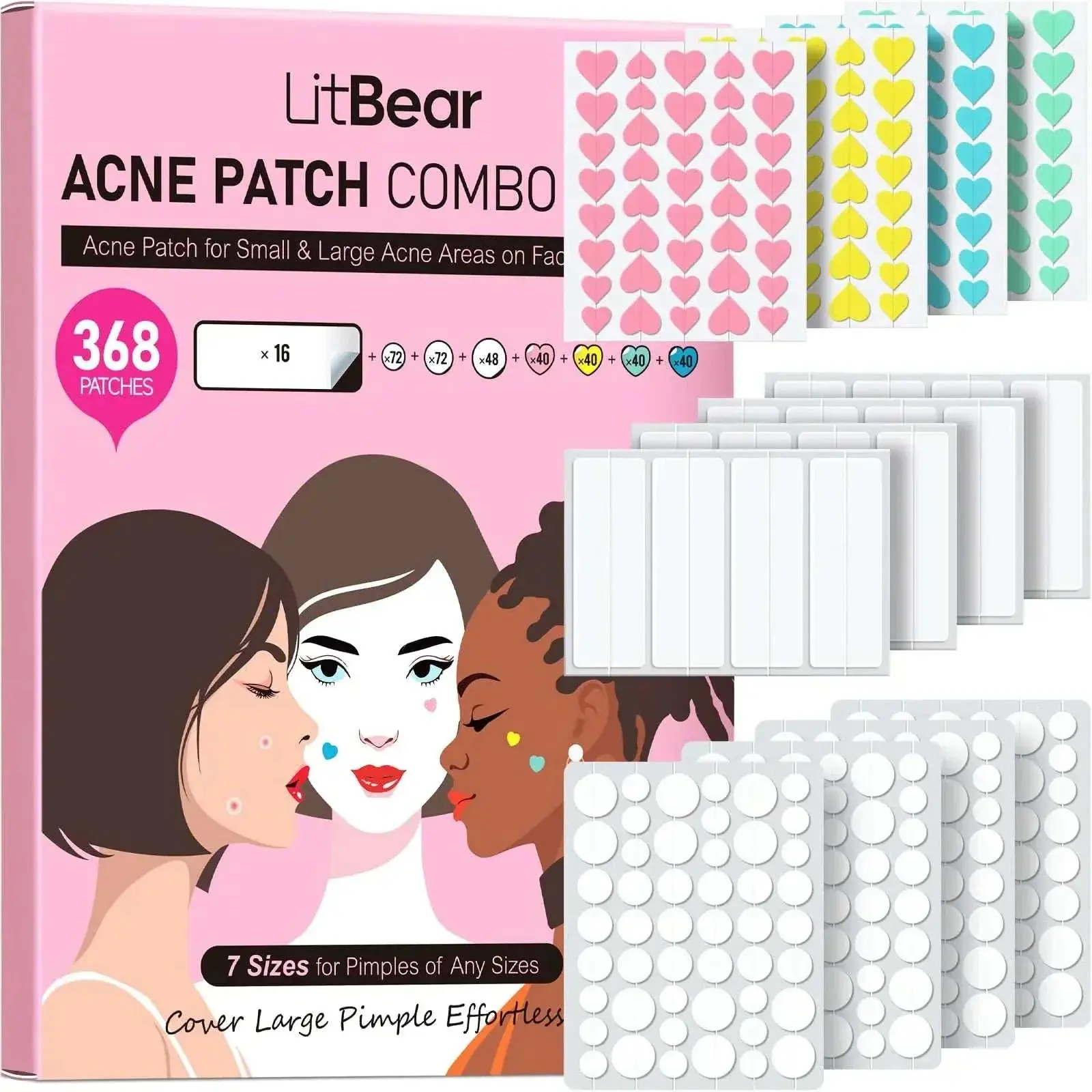 LitBear Multi-Size Acne Patch Kit 368 Count Clear Hydrocolloid