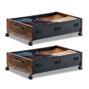 VEVOR Under Bed Storage with Wheels, 25.6x 18.1x 7.1 inch Underbed Containers, Underbed Shoes Organizer with Lockable Wheels, Rolling Under the Bed Storage Bins for Clothes, Shoes, Blankets, 2 Pack