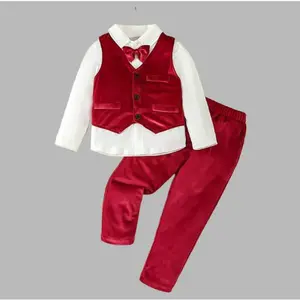 Baby Boy 3-piece Velvet Gentleman Suit! Bowknot Jumpsuit + Vest + Pants |        Party/New Year |        Spring/Autumn, 3D Printed Short Sleeve Shorts Boys Hooded Sweatshirt and Jogging Pants