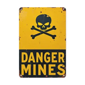 WSTKJW Vintage Tin Metal Danger Mines Warning Sign, 12x8 Inch Home Decor for Man Cave, Garage