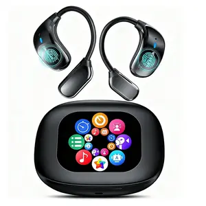 Open Ear Earbuds Touchscreen Earbuds with Smart Touch Screen Case Support 156 Languages No Subscription- True Wireless Bluetooth ANC Active Noise Cancelling Earbuds - 42H Battery BlueTooth Earphones for Fitness Sports-Black