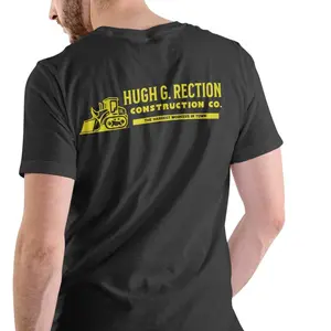 Hugh G Rection Construction Co. Funny T Shirt Unisex Cotton Black Tee with Logo Design for Men