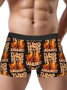 BIIHUDU Tung Tung Sahur Meme Italian Brainrot Novelty Underwear - Bold Graphic Print Boxer Briefs, Stretch Fabric, Comfortabl Stretchy Boxer Briefs
