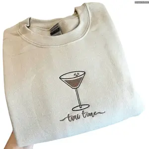 Tini Time Embroidered Sweatshirt, Expresso Martini Unisex Crewneck Long Sleeve Gift For Man And Women, Trendy sweater , Solid Colors