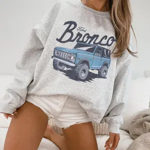 Custom Color Ford Bronco Vintage Graphic T-shirt Sweatshirt Classic Retro Ford Truck Design Crewneck Cozy Heather Grey Oversized Fit Pullover for Car Enthusiasts and Adventure Seekers Long Sleeve