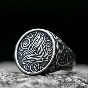 New Men's 316L Stainless Steel Rings Vintage Nordic Ethnic Belief Odin Viking Rune Ring Amulet Jewelry