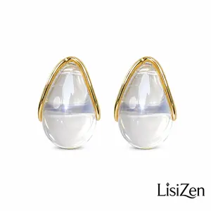 LisiZen Gold Plated Clear Resin Water Drop Earrings, Geometric Long Drop Jewelry for Women DZEH6142