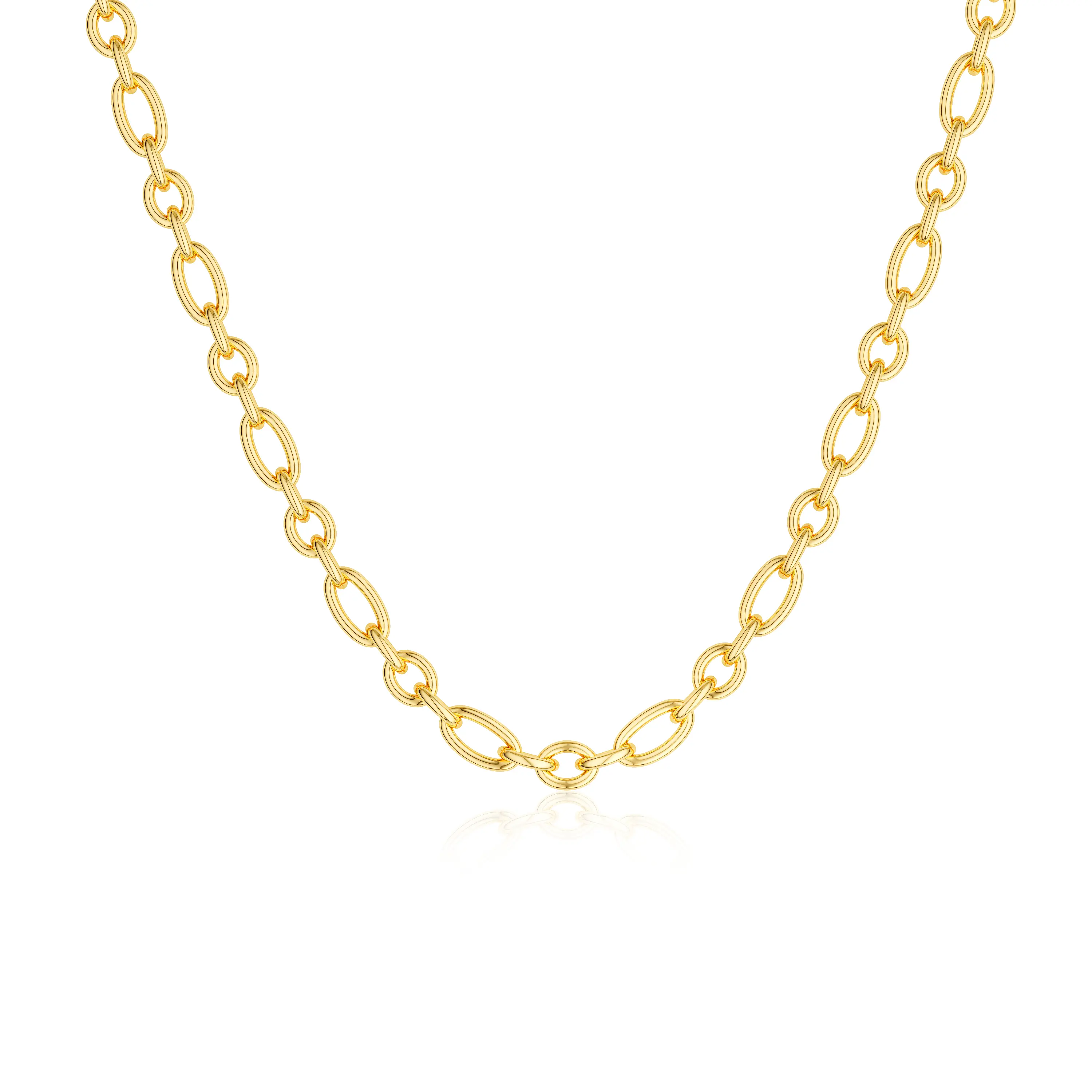 Tewiky 14K Gold/Silver Plated Curban Dainty Chain Link Necklace for Women Statement Trendy Thick 14K Golden Waterproof Simple Jewelry Gifts golden color For Valentine's Day gifts